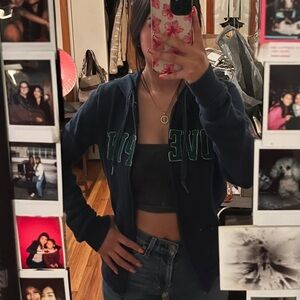 Blue Hoodie with Green Lettering